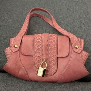 Vintage CACHE LEATHER CROC ROSE CLUTCH